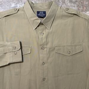 Vintage Willis & Geiger Shirt Mens XL Khaki Tan Long Sleeve Safari Poplin Twill